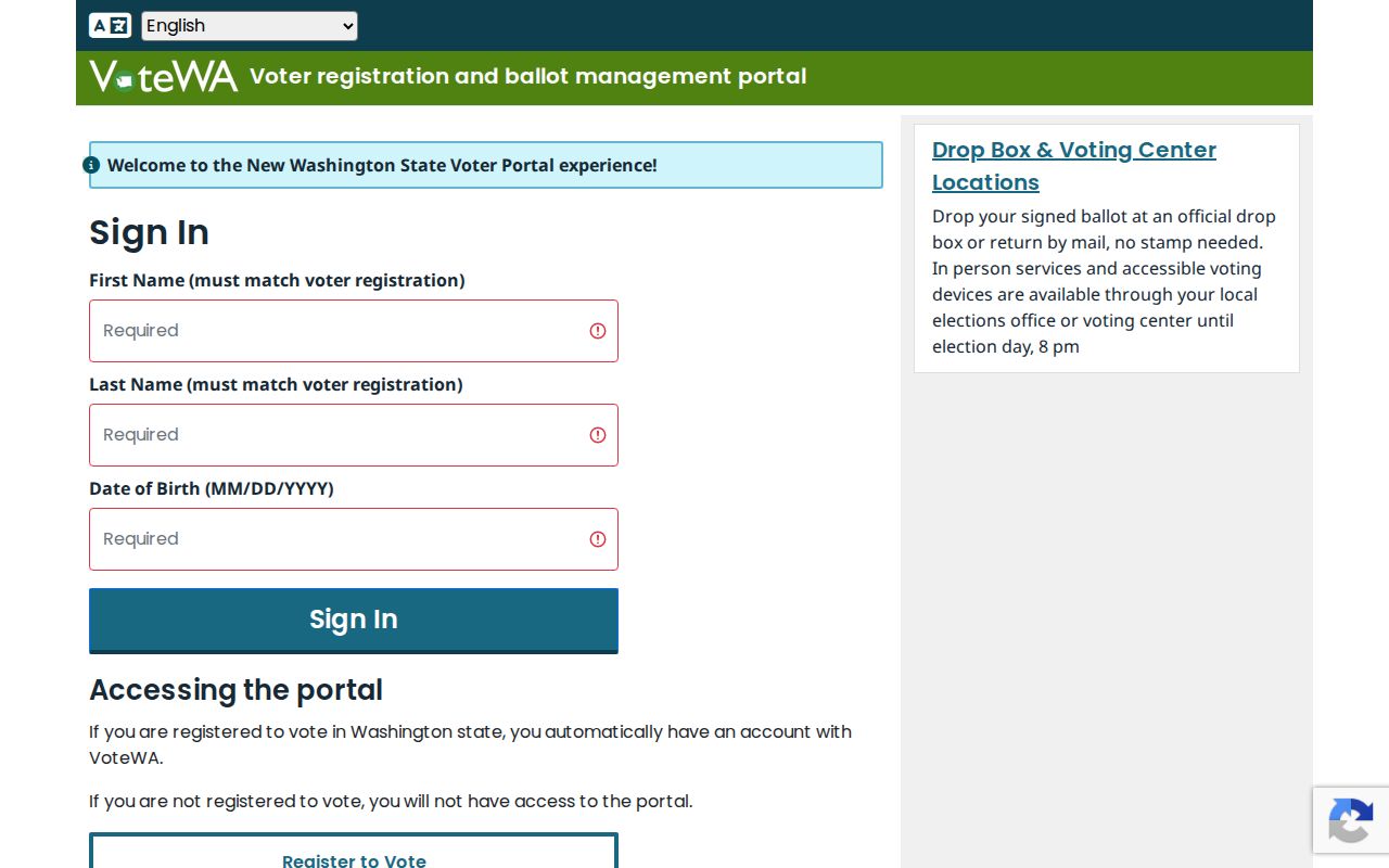 Camas resident lookup using the official VoteWA voter portal