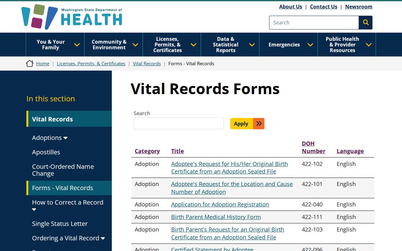 Camas resident lookup with Washington vital records forms